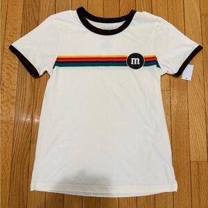 M&M Brand Heritage Stripe Ringer Tee New with Tags - XS Cream and Brown